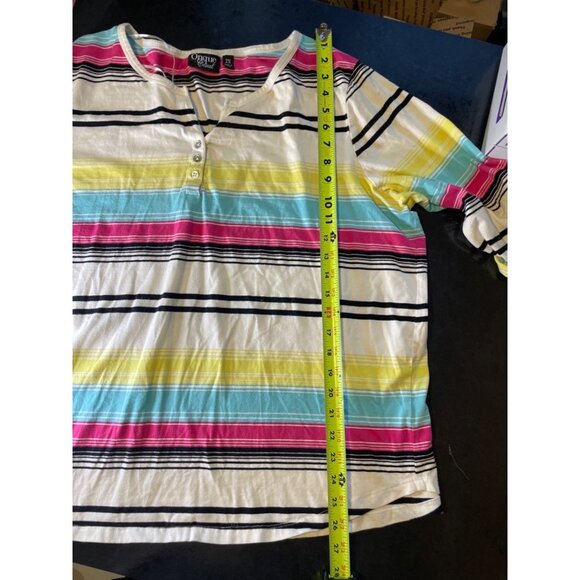 Onque Casuals Multicolor Striped V Neck Pullover Casual Top Sz 2X - Picture 8 of 9